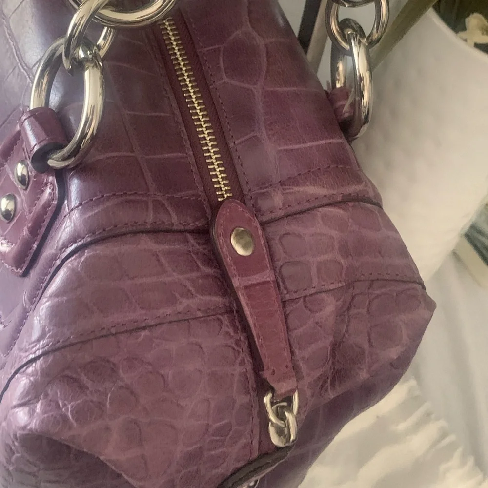 RARE HTF Coach Mauve/Purple  Madison Audrey Croc-Embossed Leather Satchel